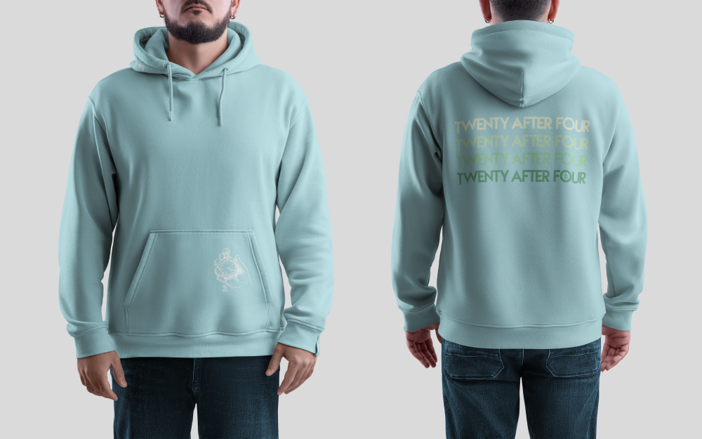 White (blue hoodie)