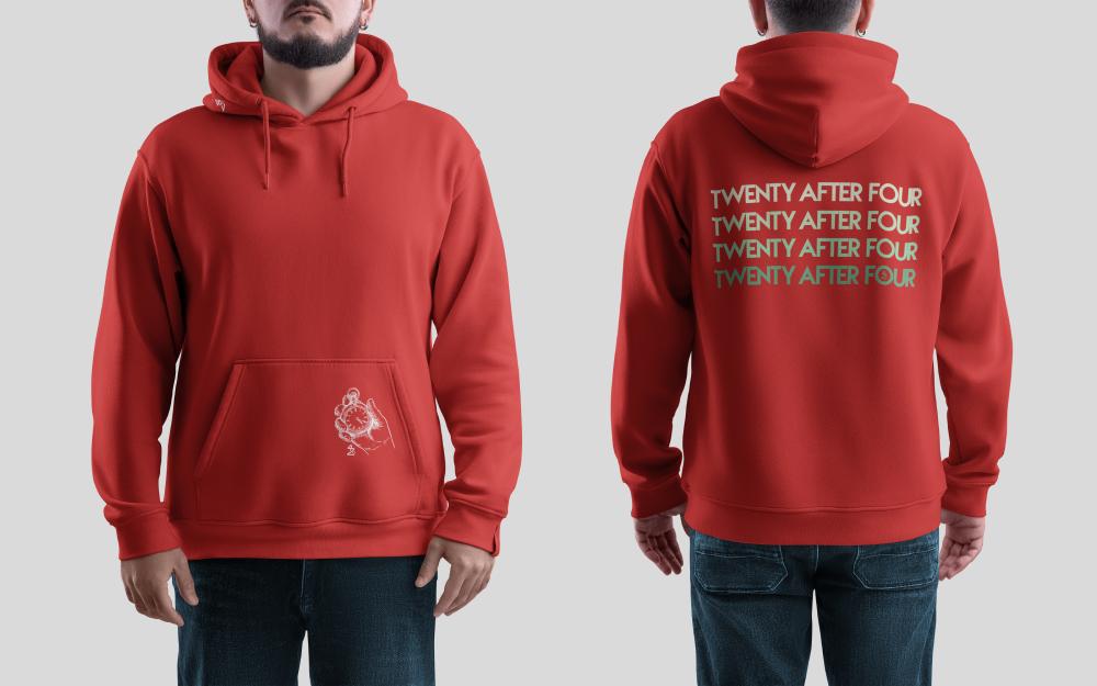 White (red hoodie)