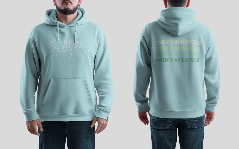 White (blue hoodie)