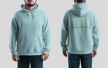 White (blue hoodie)