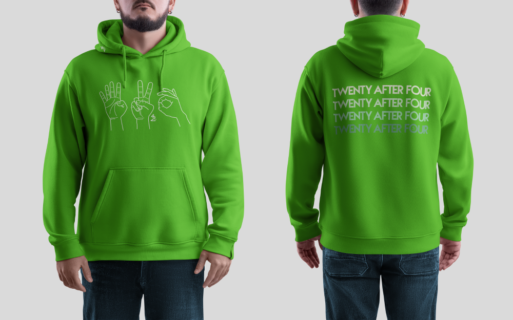 White (green hoodie)