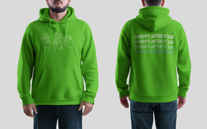 White (green hoodie)