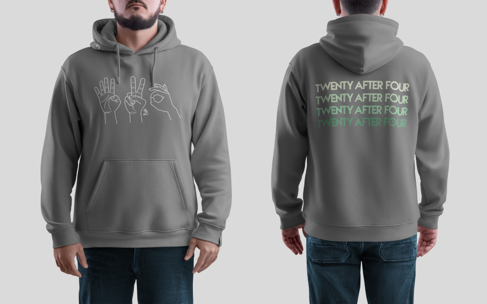 White (grey hoodie)