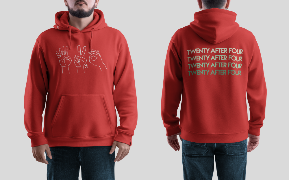 White (red hoodie)