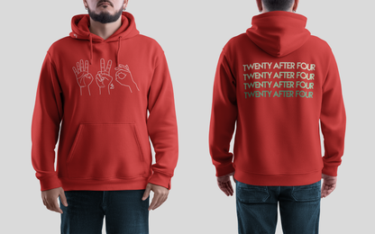 White (red hoodie)